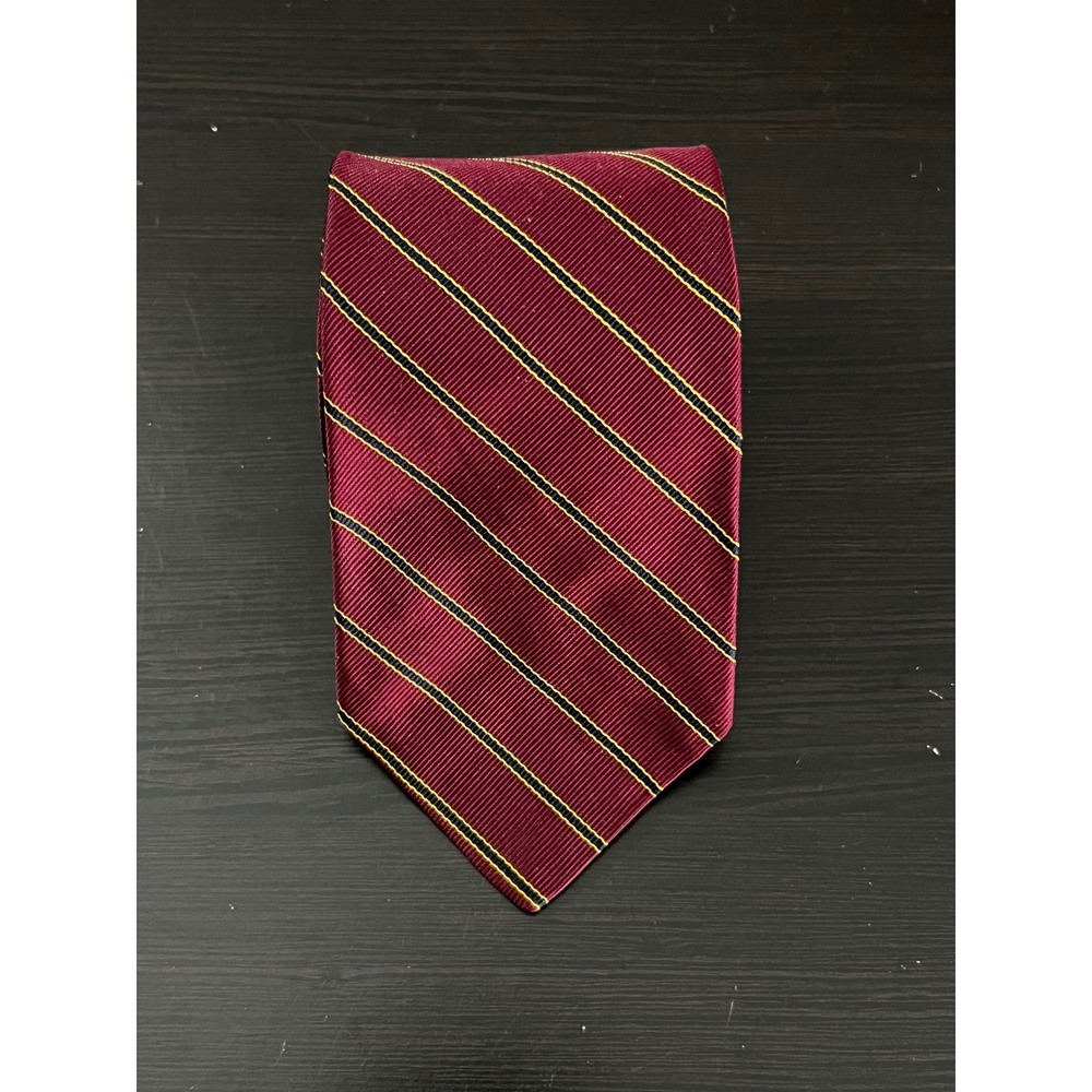 Brooks Brothers Makers Mens Silk Tie Burgundy Navy Gold Repp Stripe Made in USA